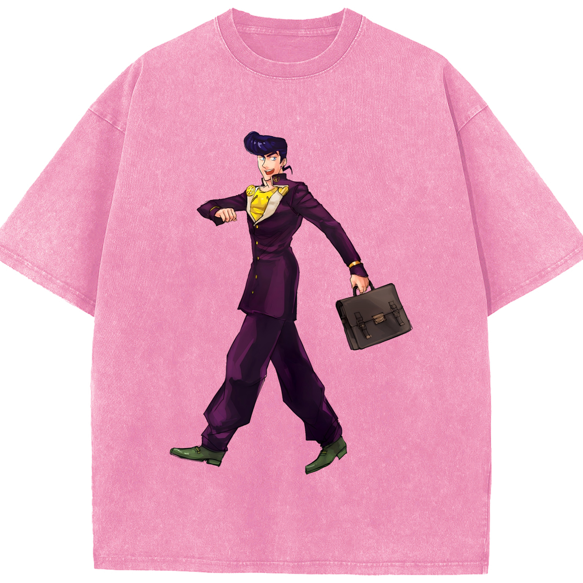 （画像用） ジョジョの奇妙な冒険 ひがしかた じょうすけ JoJo's Bizarre Adventure Higashikata Josuke 綿100% ヴィンテージ風 半袖Tシャツ（フロントプリント）